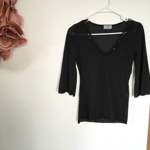 WEATHERVANE BLACK SHEER BELL SLEEVE TOP